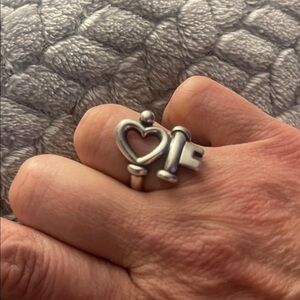 James Avery Silver Heart and Key Ring